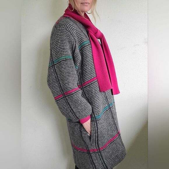 The Sandra 90s Vintage Grid Wool Zip Up Sweater L - Picture 8 of 16